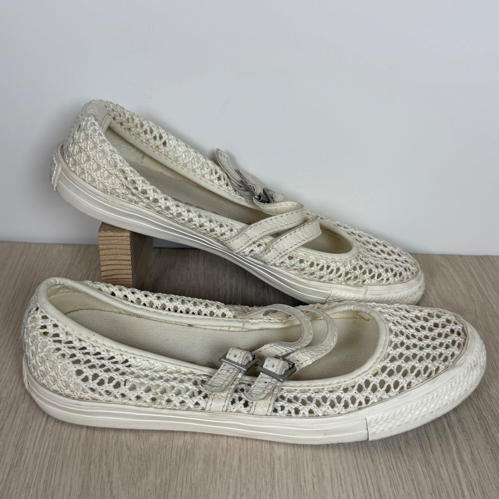 Mary Jane Sneakers Converse Womens 6.5 White Crochet Mesh Dainty A16569C Strappy